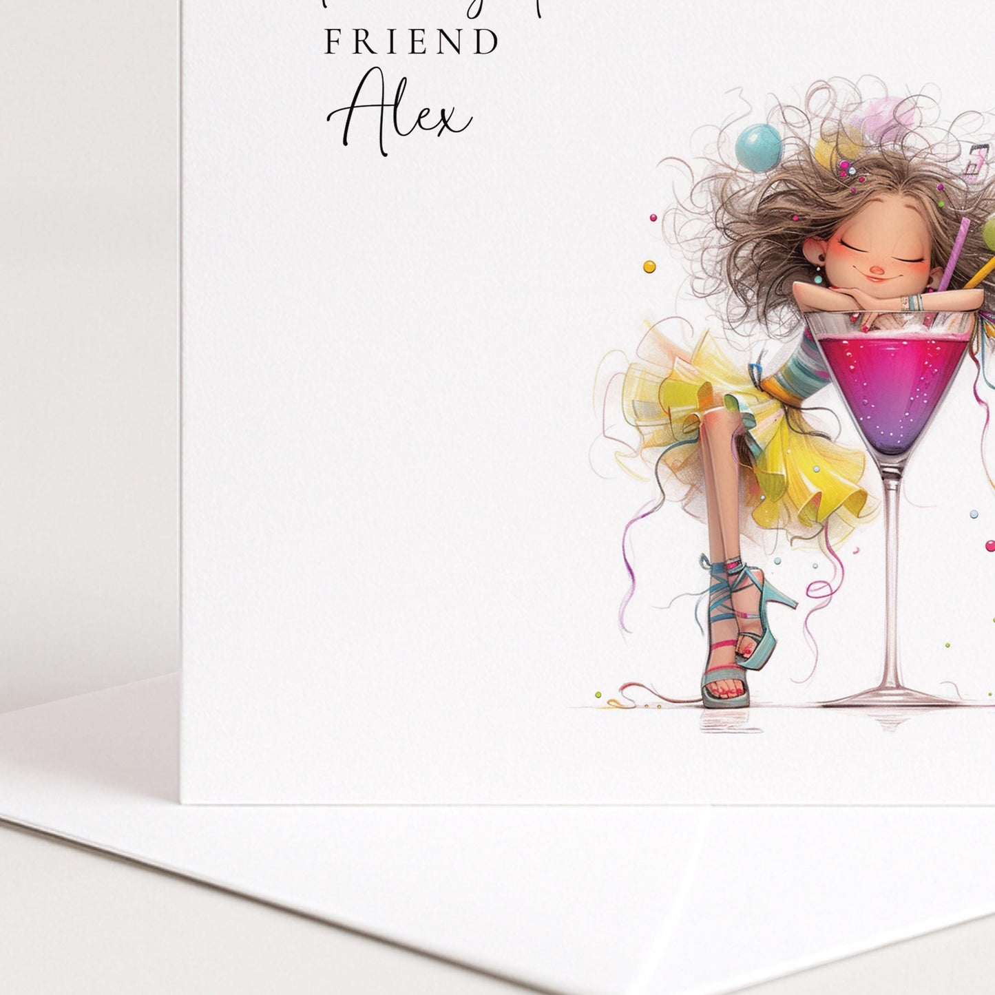 Birthday Card Friend - Personalised Cocktail Birthday Party Card With Custom Name