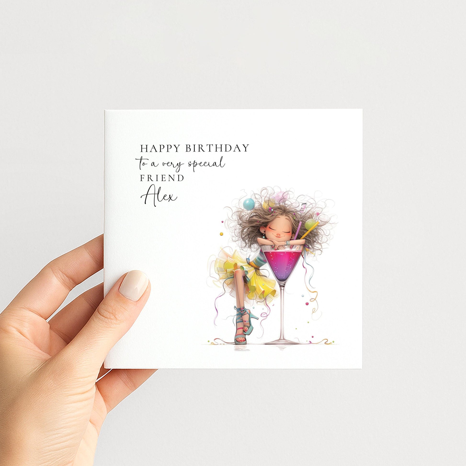 Birthday Card Friend - Personalised Cocktail Birthday Party Card With Custom Name