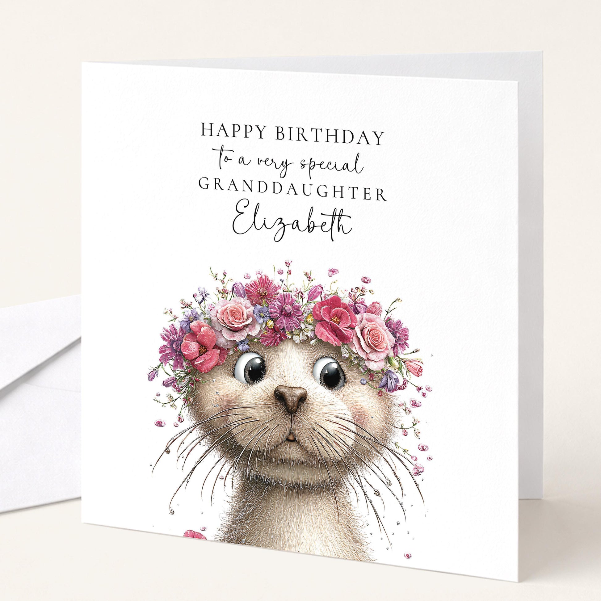 Birthday Card Granddaughter – Cute Animal Card with Floral Crown Design