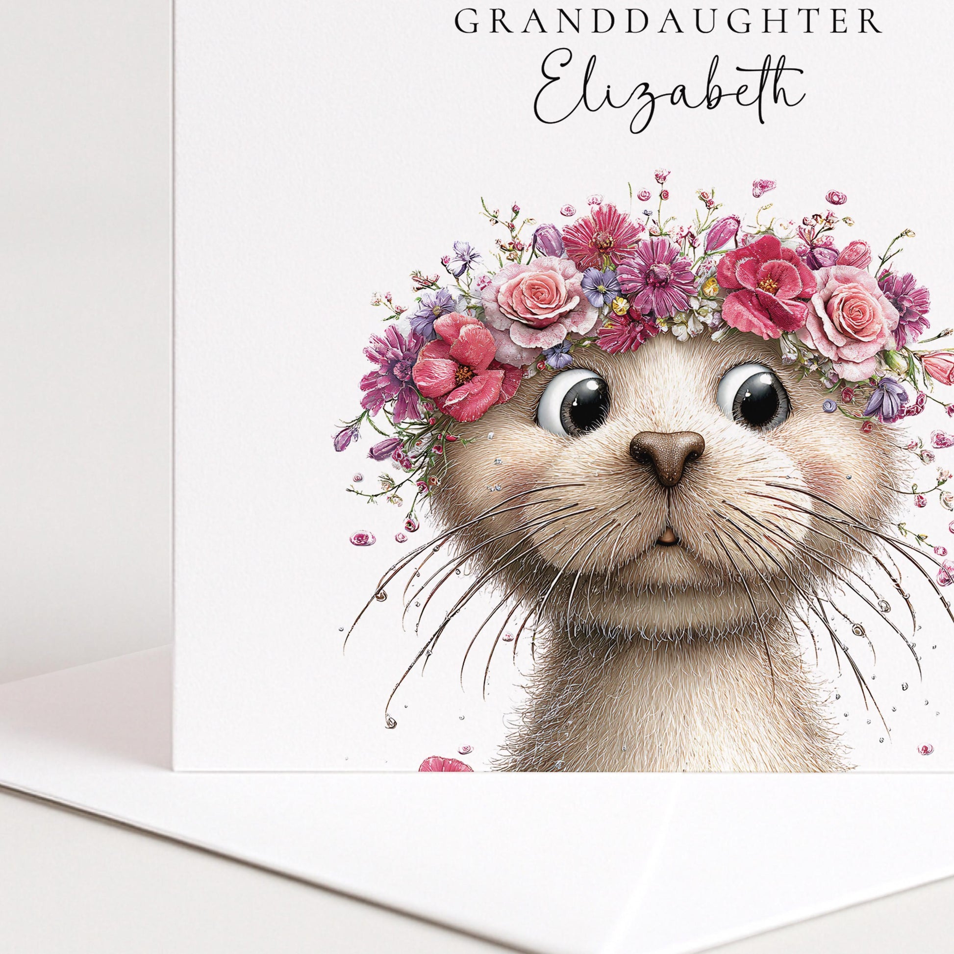 Birthday Card Granddaughter – Cute Animal Card with Floral Crown Design