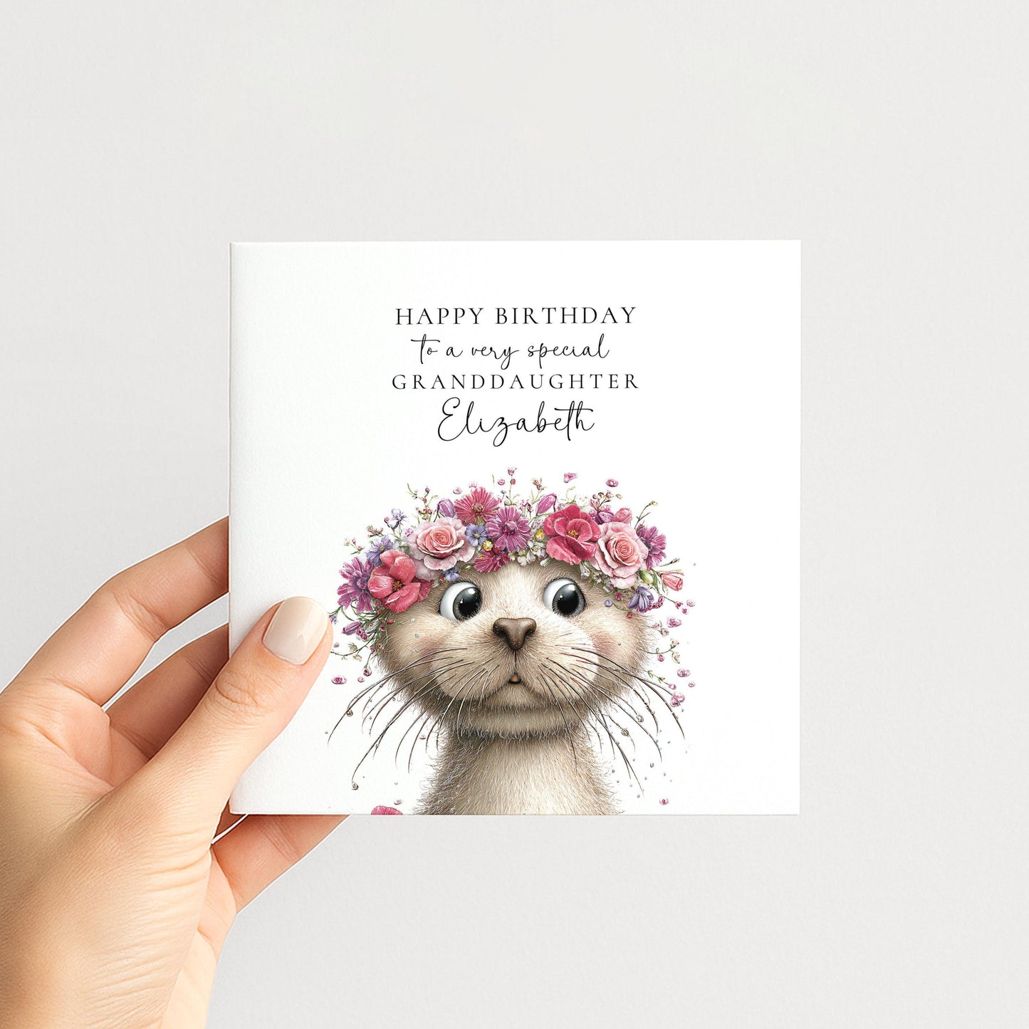 Birthday Card Granddaughter – Cute Animal Card with Floral Crown Design