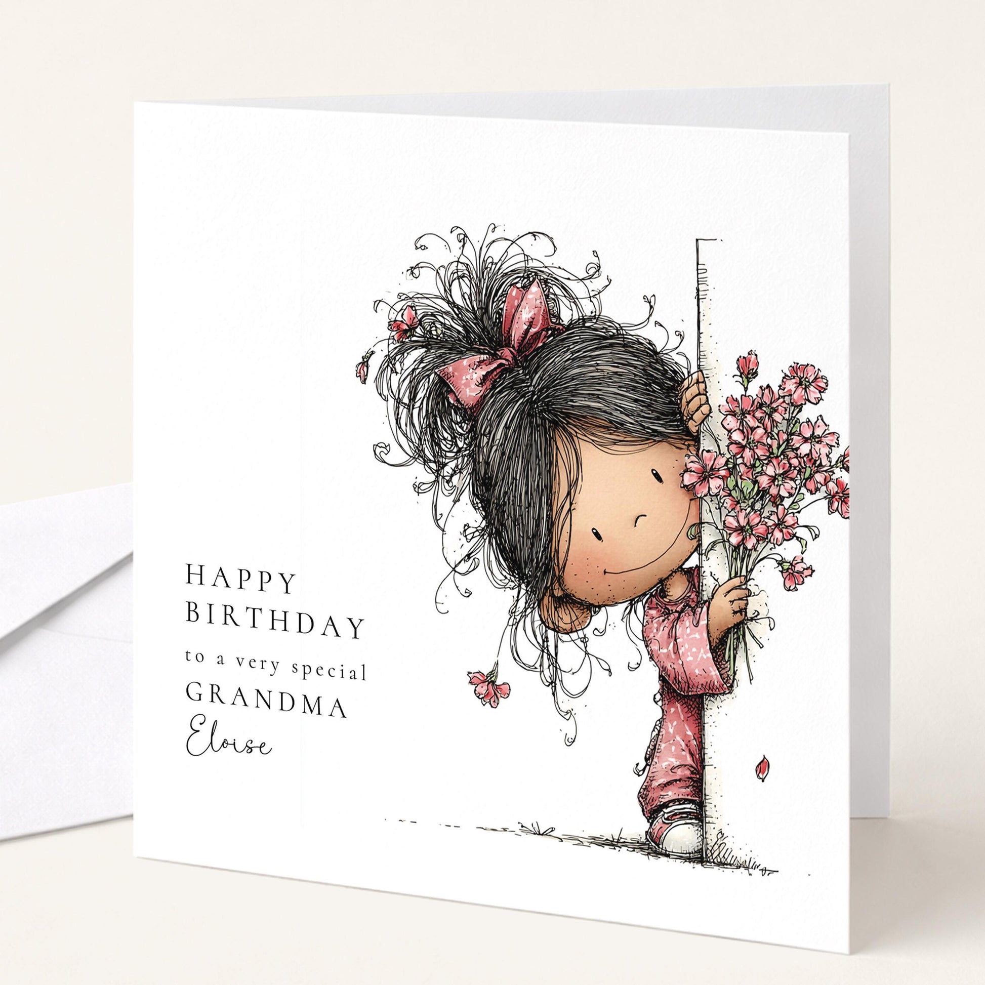 Birthday Card Grandma – Personalised Floral Greeting, Premium Matte Folded Square Card