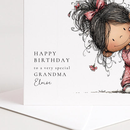 Birthday Card Grandma – Personalised Floral Greeting, Premium Matte Folded Square Card