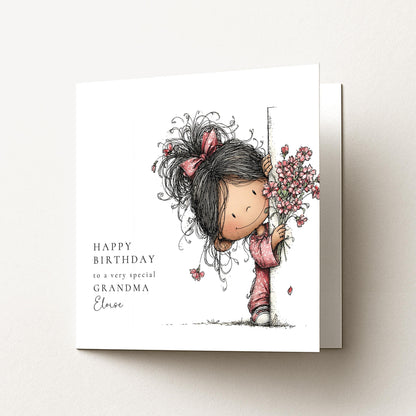 Birthday Card Grandma – Personalised Floral Greeting, Premium Matte Folded Square Card