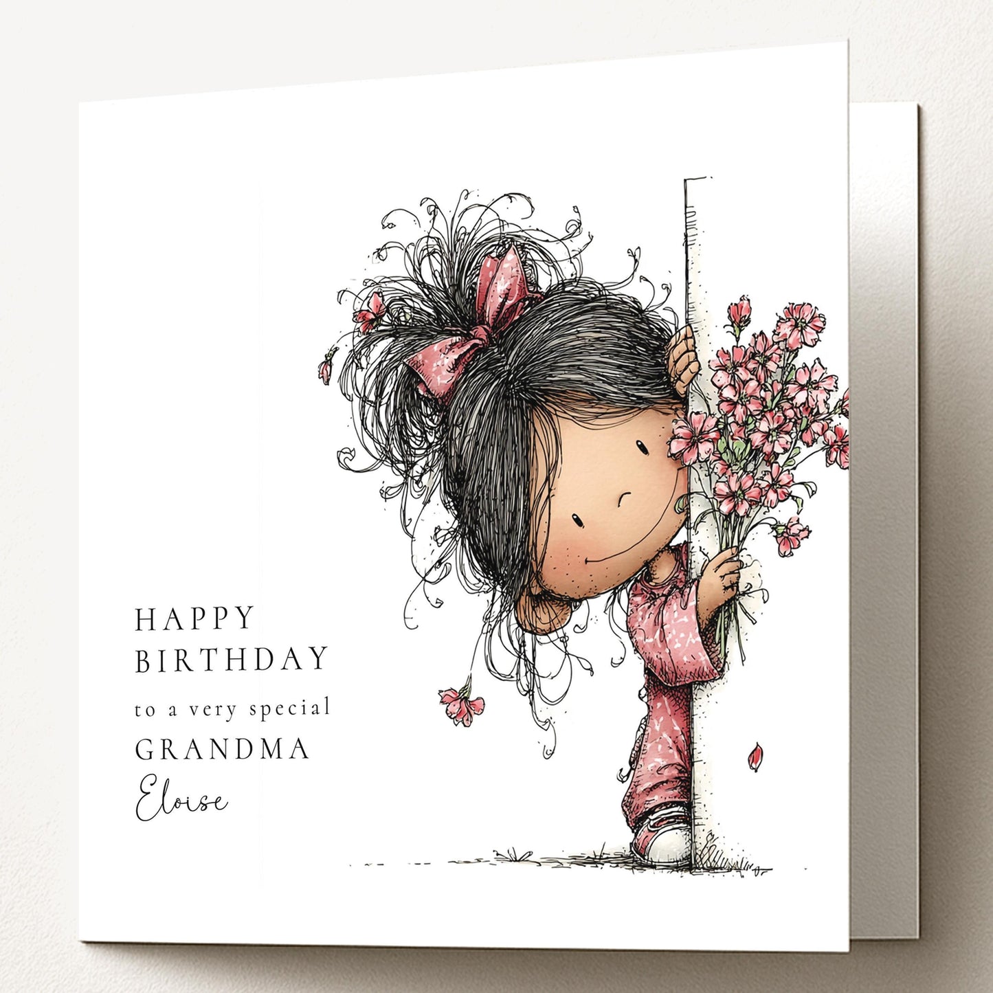 Birthday Card Grandma – Personalised Floral Greeting, Premium Matte Folded Square Card