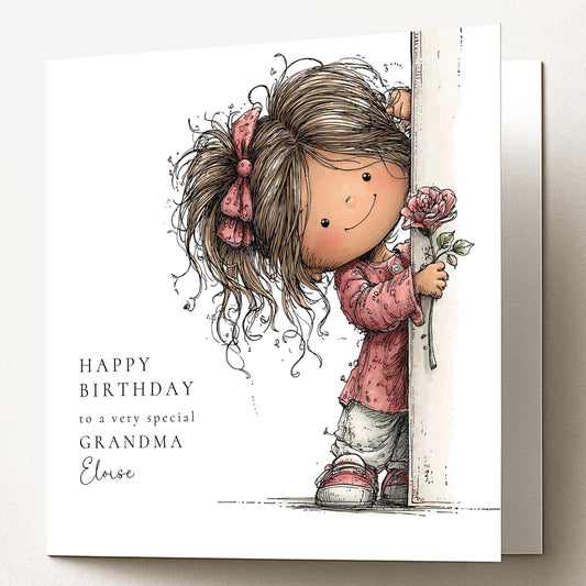 Birthday Card Grandma – Personalised Floral Greeting With Custom Name