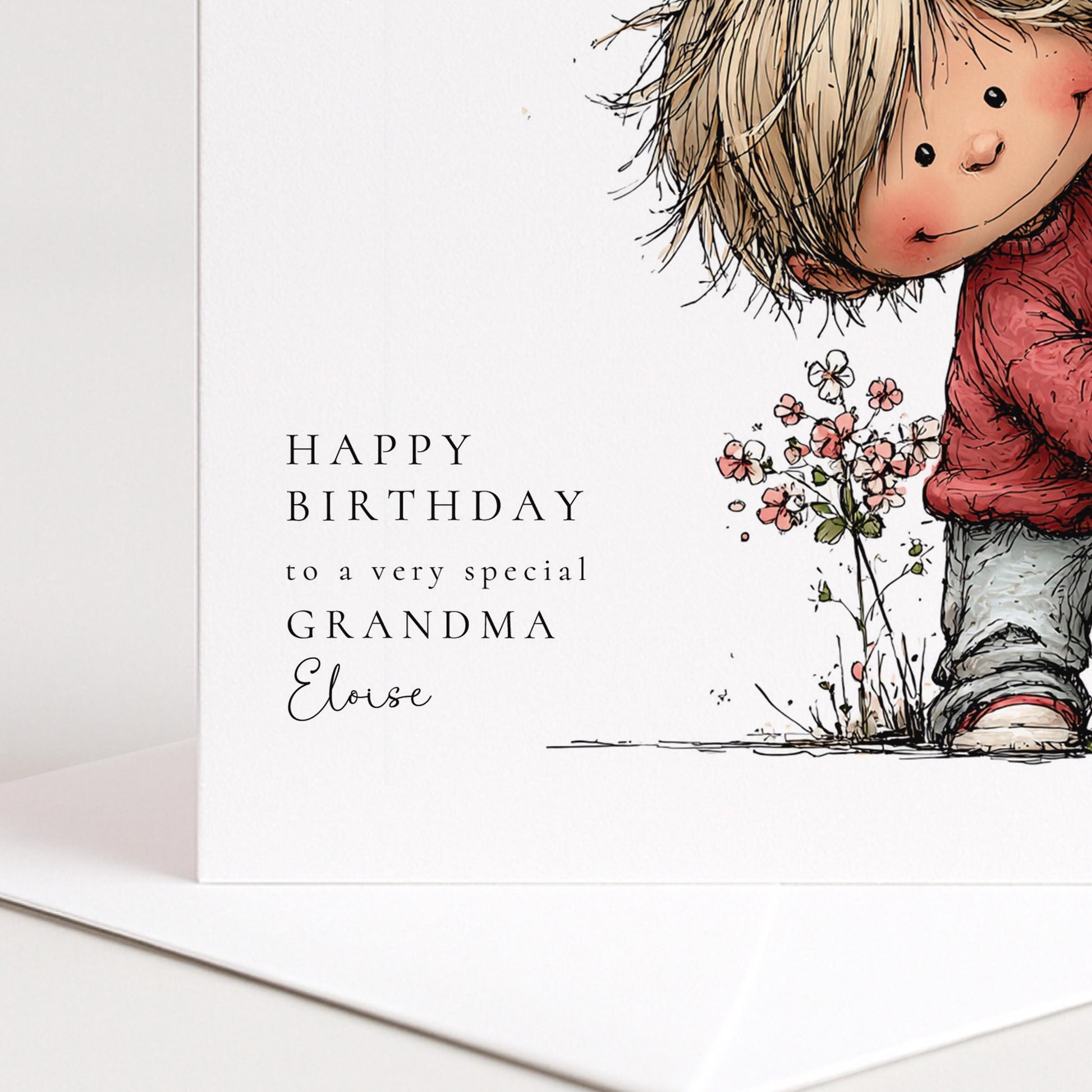 Birthday Card Grandma – Personalised Floral Square Card With Custom Name