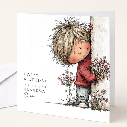 Birthday Card Grandma – Personalised Floral Square Card With Custom Name