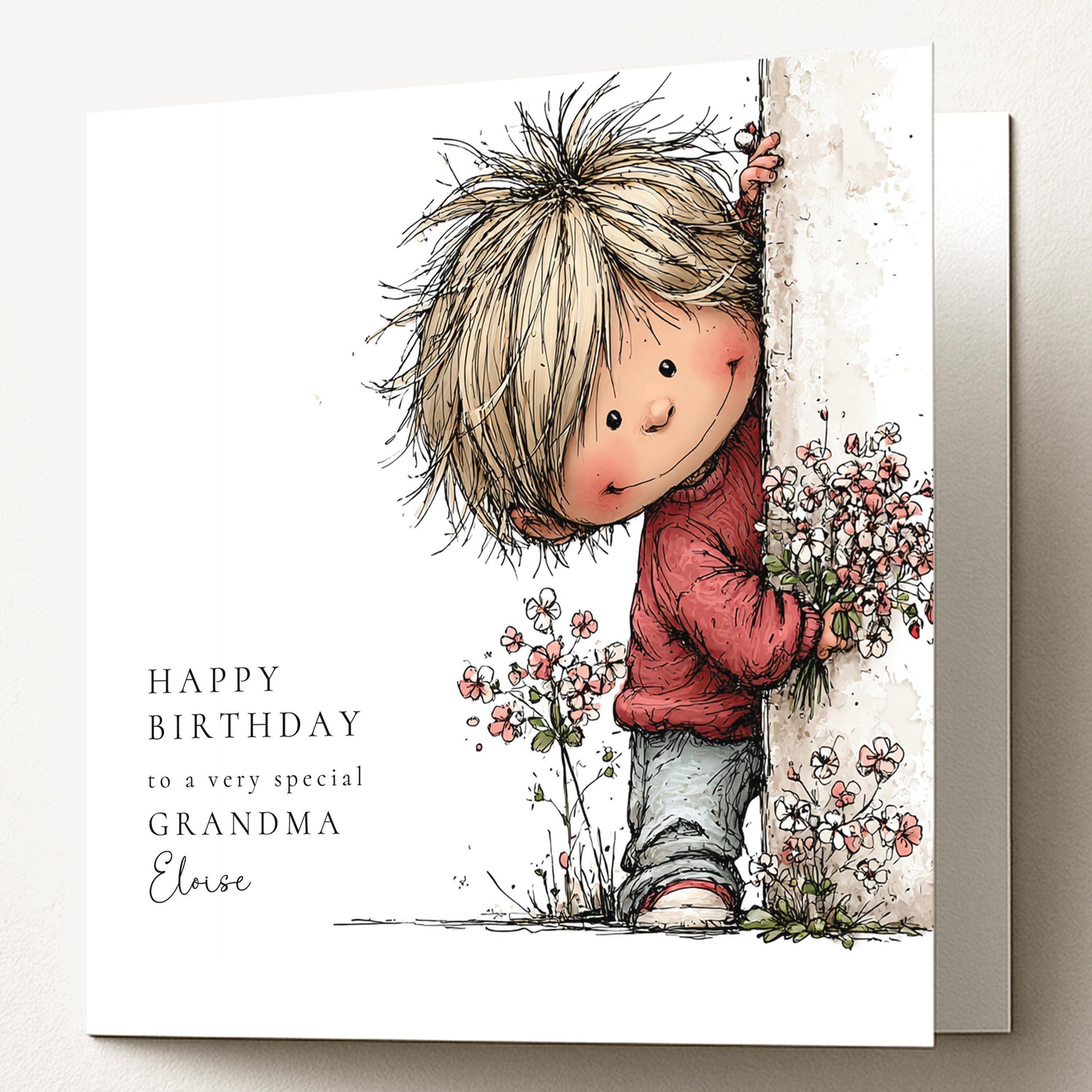 Birthday Card Grandma – Personalised Floral Square Card With Custom Name