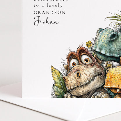 Birthday Card Grandson – Personalised Dinosaur Design With Custom Name