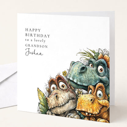Birthday Card Grandson – Personalised Dinosaur Design With Custom Name