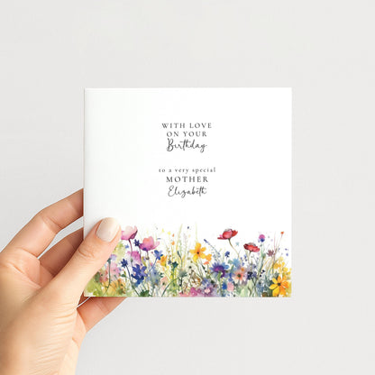 Birthday Card Mother - Elegant Floral Keepsake With Personalised Name & Matte Finish