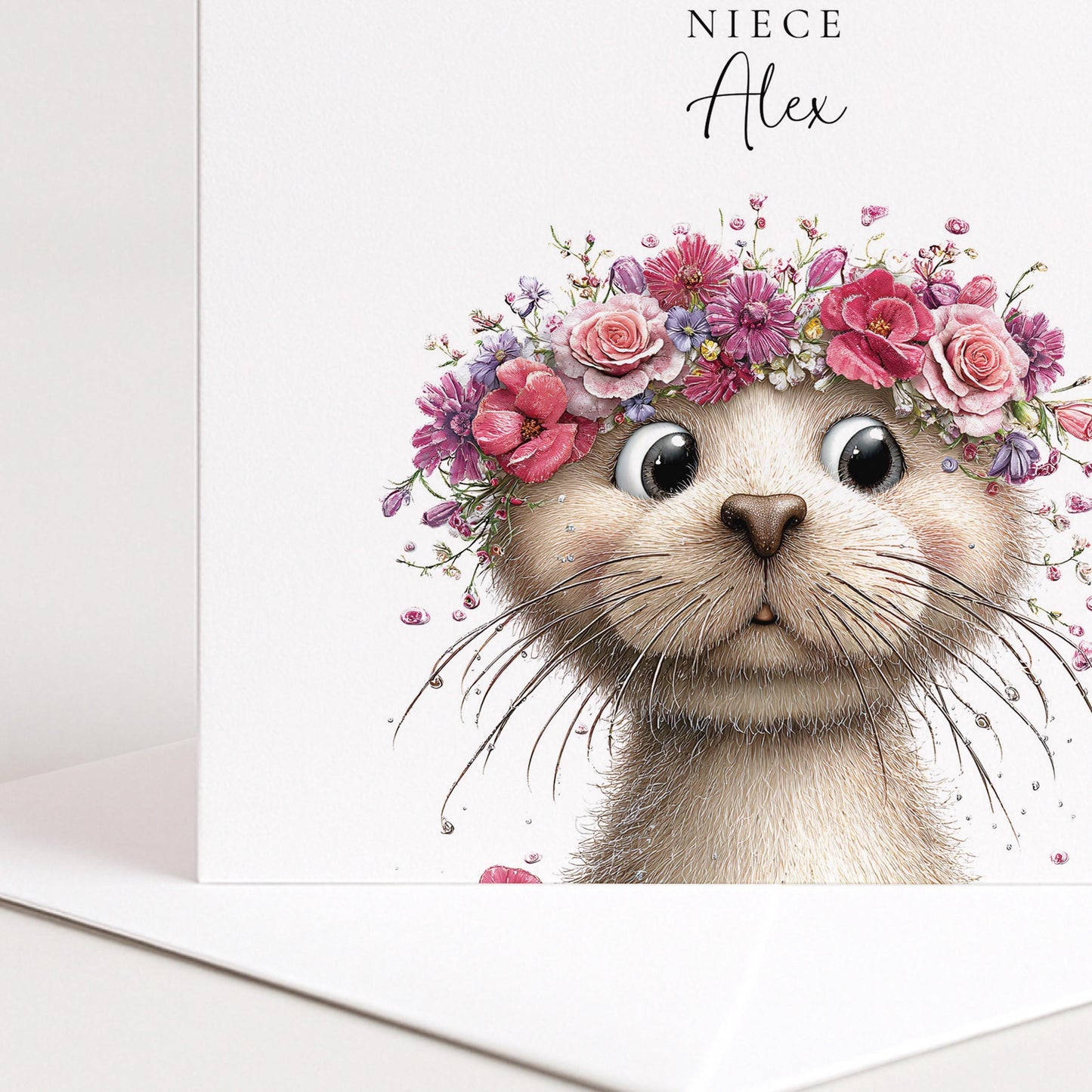 Birthday Card Niece – Personalised Floral Otter Design | Custom Name Card