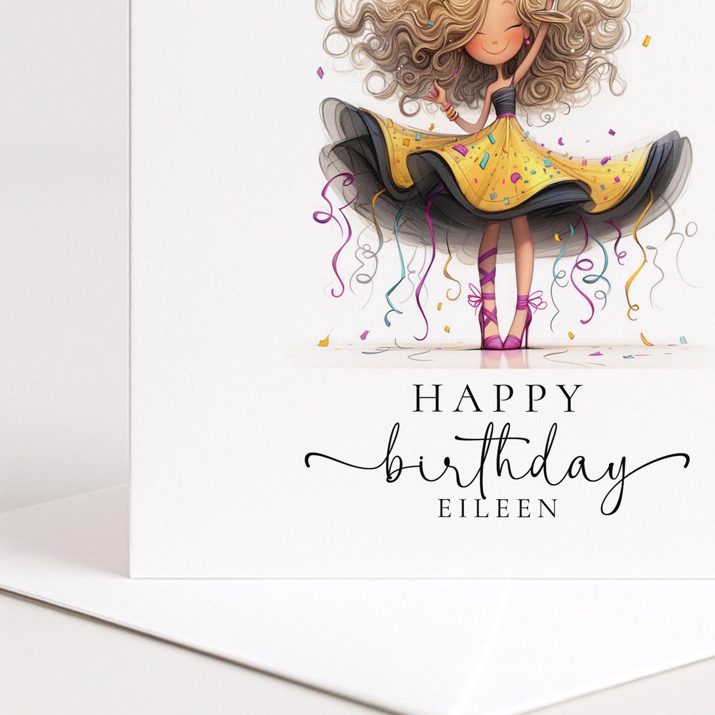 Birthday Card – Personalised Party Girl Design With Confetti & Glamour