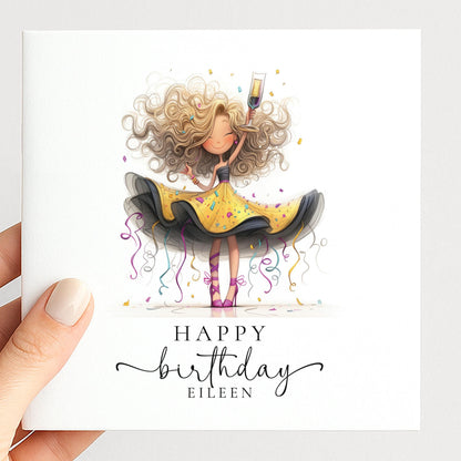 Birthday Card – Personalised Party Girl Design With Confetti & Glamour