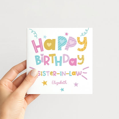 Birthday Card Sister In Law - Personalised Fun Birthday Card With Name, 300gsm Matte