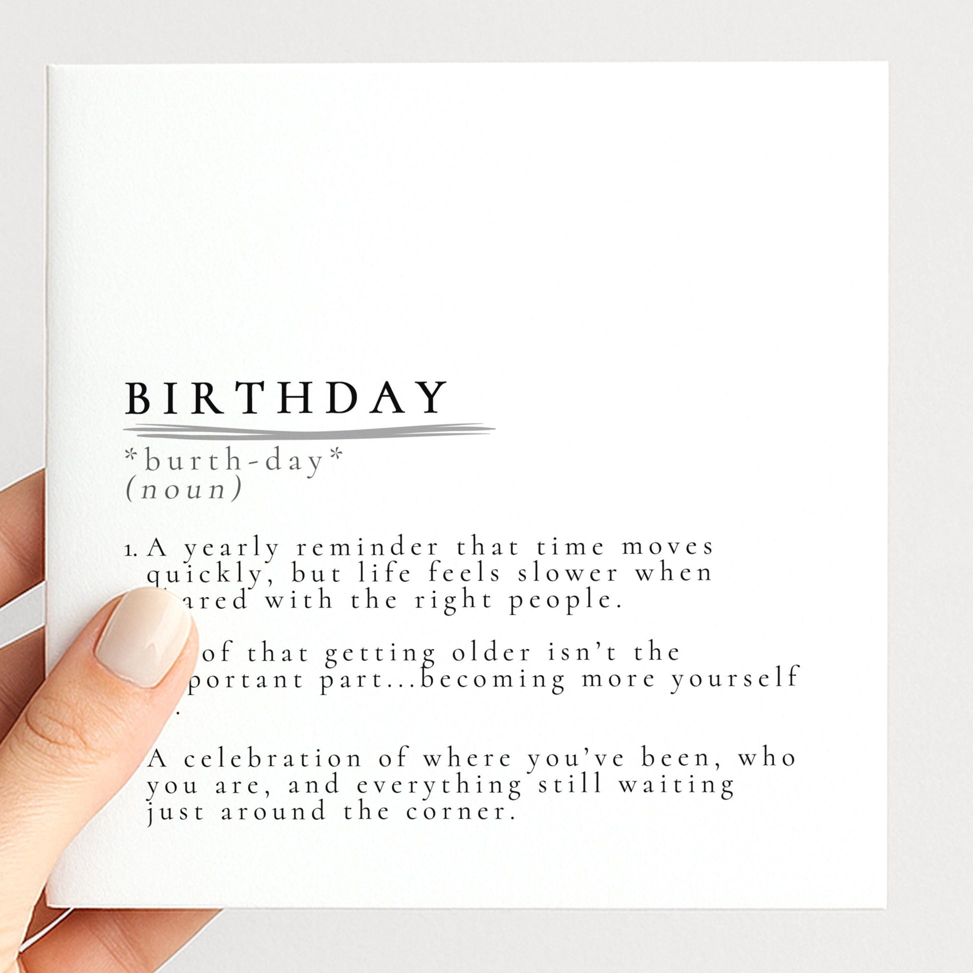 Birthday Definition Card – Minimalist Sentimental Greeting With Matte Finish