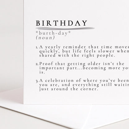 Birthday Definition Card – Minimalist Sentimental Greeting With Matte Finish
