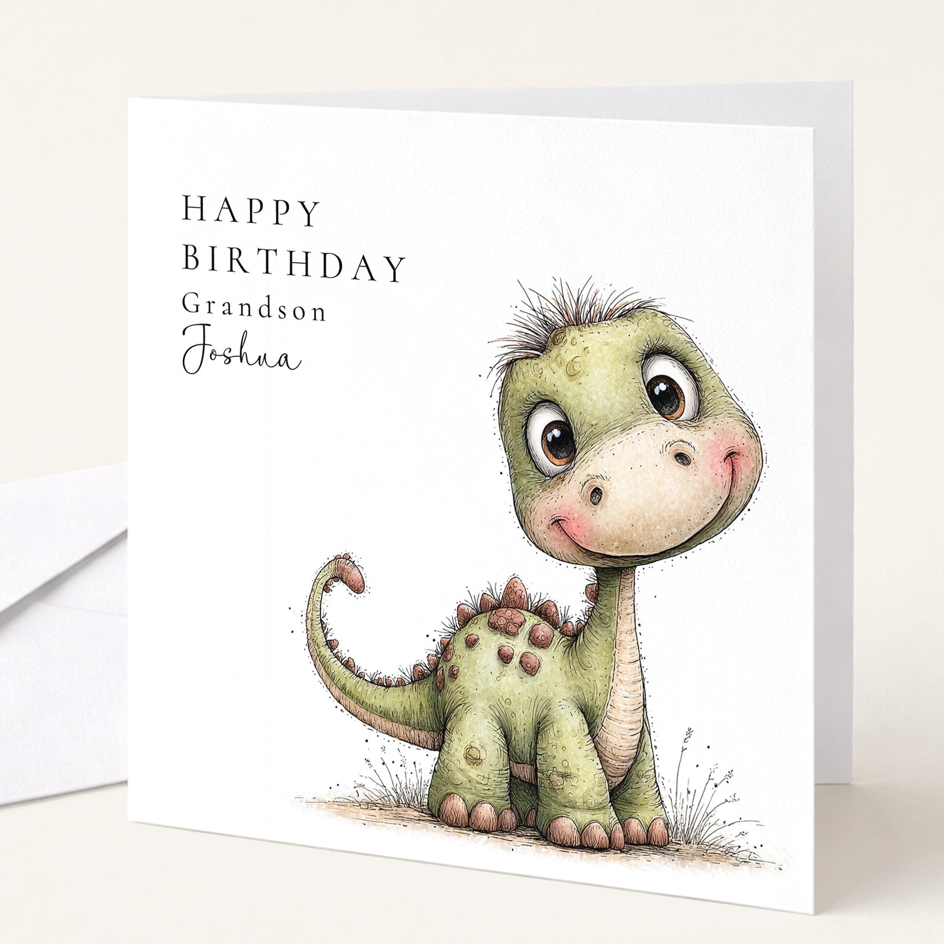 Birthday Grandson Card - Cute Dinosaur Design | Personalised Kids Birthday Card