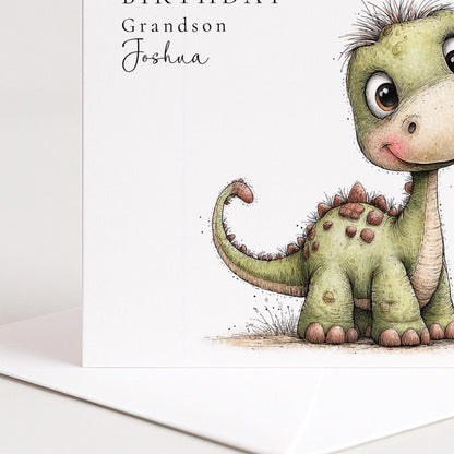 Birthday Grandson Card - Cute Dinosaur Design | Personalised Kids Birthday Card