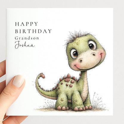 Birthday Grandson Card - Cute Dinosaur Design | Personalised Kids Birthday Card