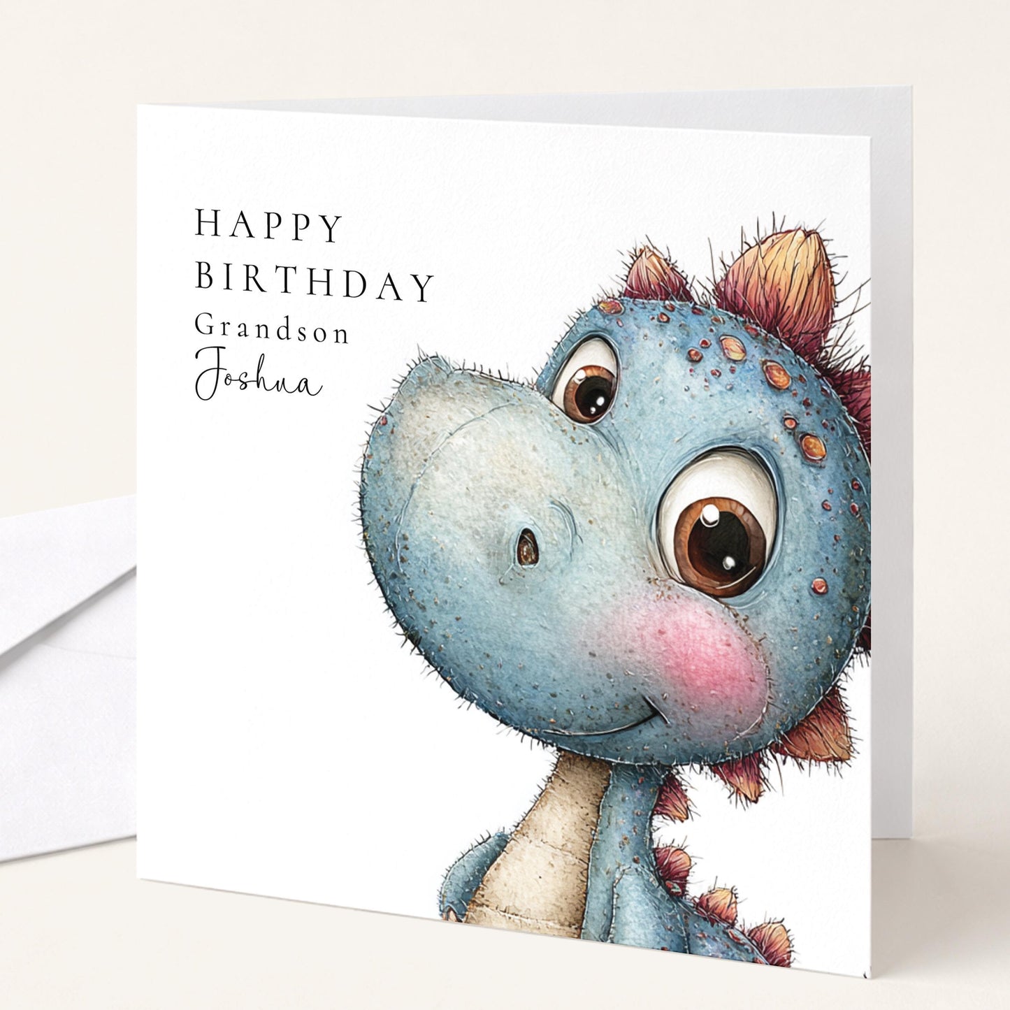 Birthday Grandson Card – Cute Dinosaur Illustration | Personalised Kids Card