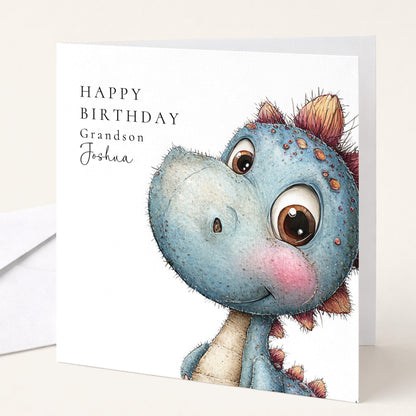 Birthday Grandson Card – Cute Dinosaur Illustration | Personalised Kids Card