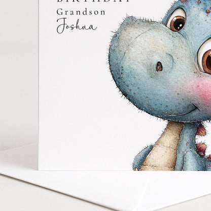Birthday Grandson Card – Cute Dinosaur Illustration | Personalised Kids Card