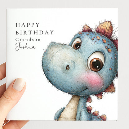 Birthday Grandson Card – Cute Dinosaur Illustration | Personalised Kids Card