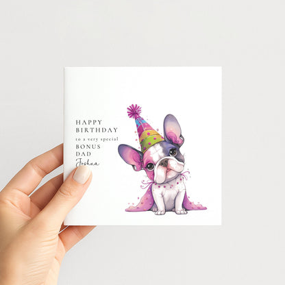 Bonus Dad Birthday Card – Personalised Name, Cute Dog Illustration & Matte Finish