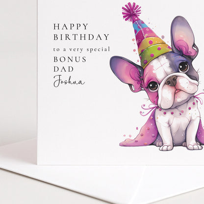 Bonus Dad Birthday Card – Personalised Name, Cute Dog Illustration & Matte Finish