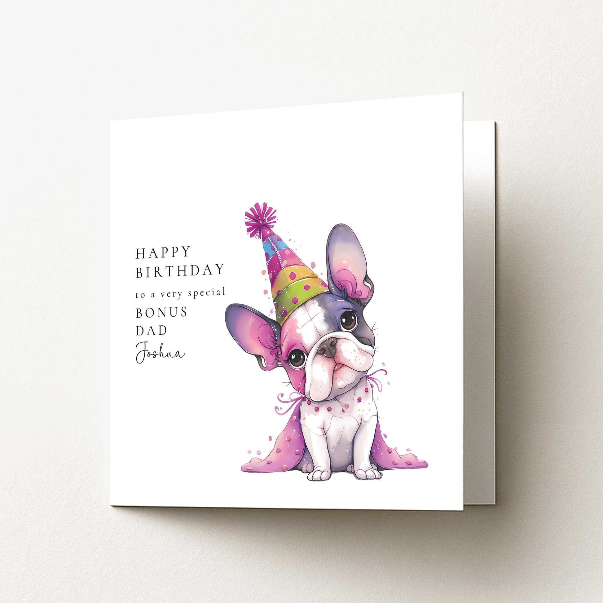 Bonus Dad Birthday Card – Personalised Name, Cute Dog Illustration & Matte Finish