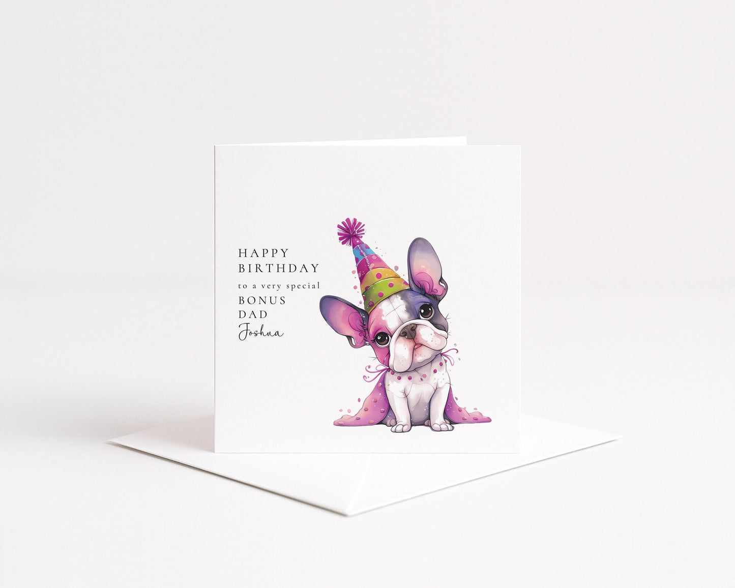 Bonus Dad Birthday Card – Personalised Name, Cute Dog Illustration & Matte Finish