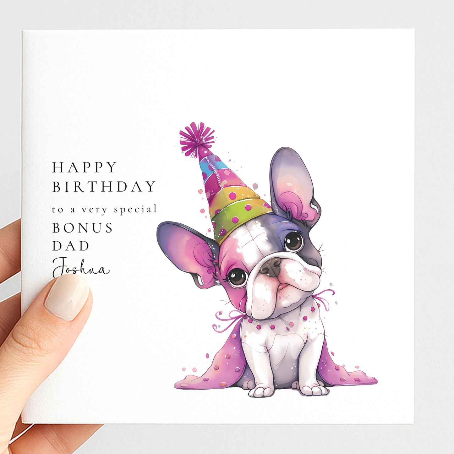 Bonus Dad Birthday Card – Personalised Name, Cute Dog Illustration & Matte Finish