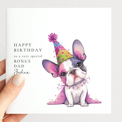 Bonus Dad Birthday Card – Personalised Name, Cute Dog Illustration & Matte Finish