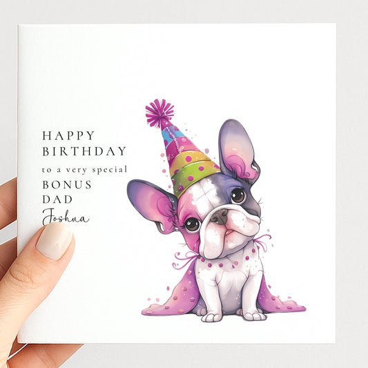 Bonus Dad Birthday Card – Personalised Name, Cute Dog Illustration & Matte Finish