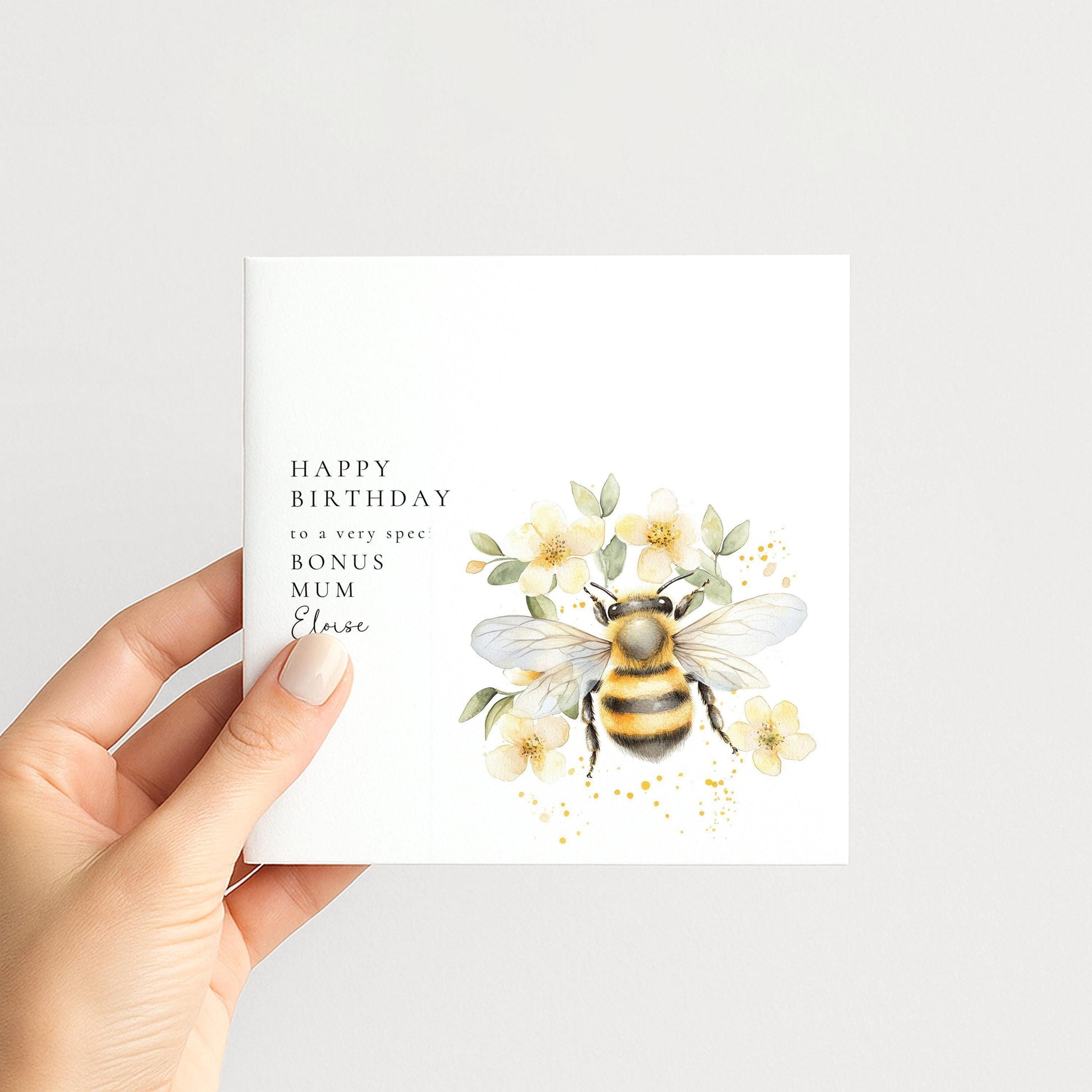 Bonus Mum Birthday Card – Personalised Floral Bee Design With Envelope
