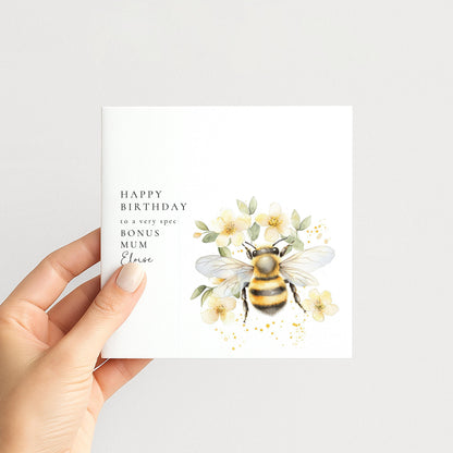 Bonus Mum Birthday Card – Personalised Floral Bee Design With Envelope