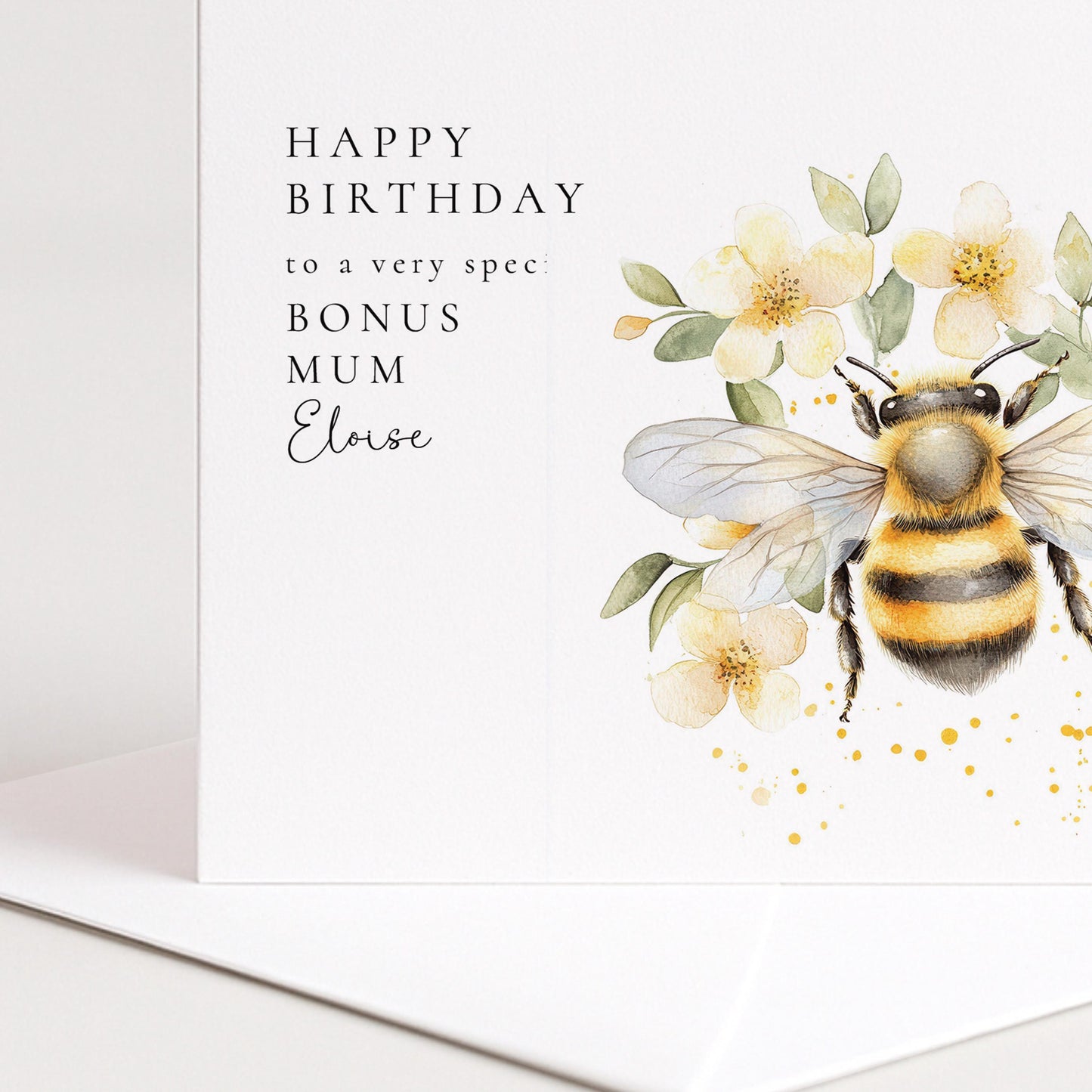 Bonus Mum Birthday Card – Personalised Floral Bee Design With Envelope
