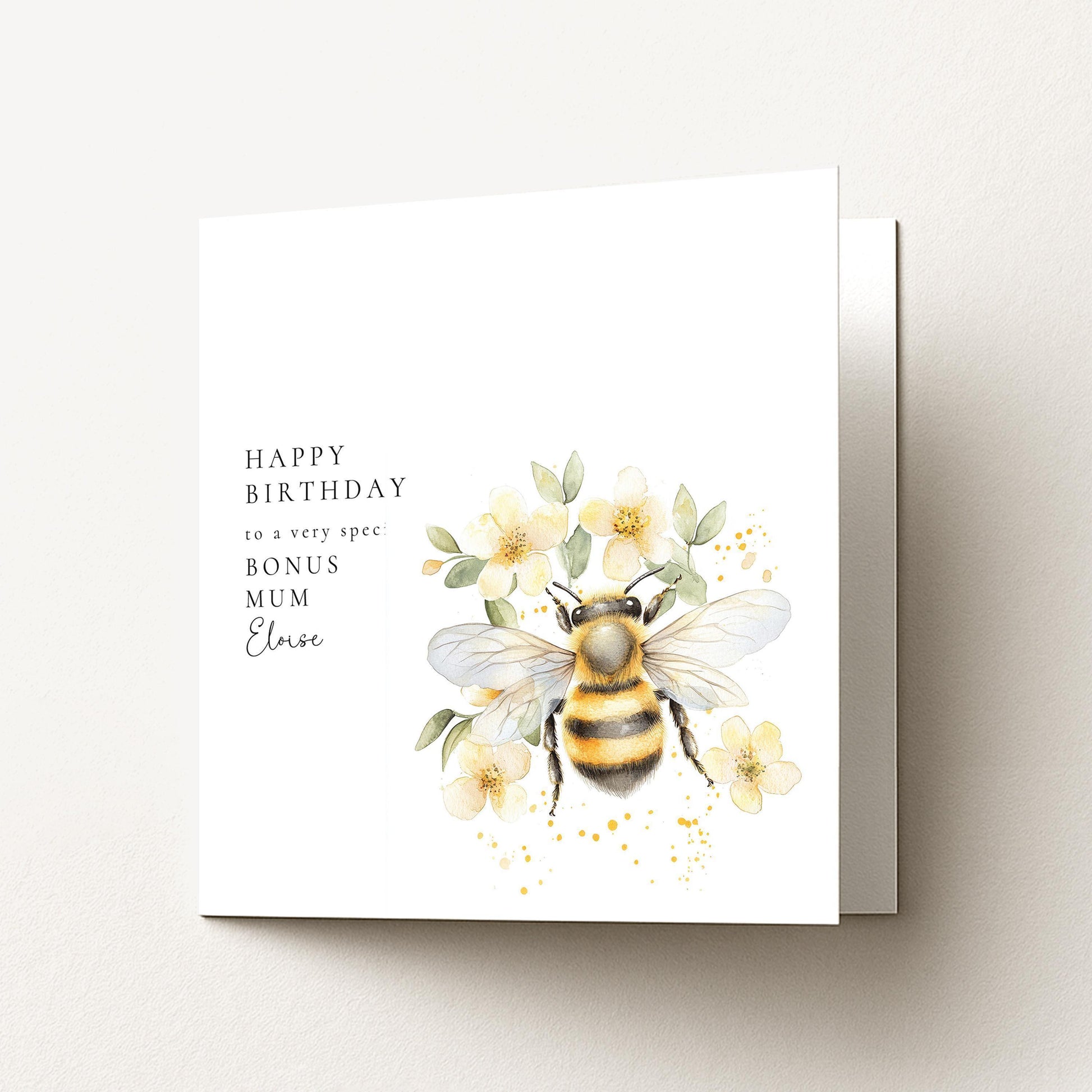 Bonus Mum Birthday Card – Personalised Floral Bee Design With Envelope