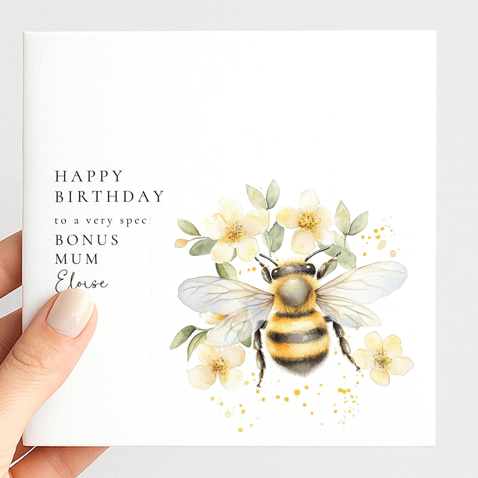 Bonus Mum Birthday Card – Personalised Floral Bee Design With Envelope