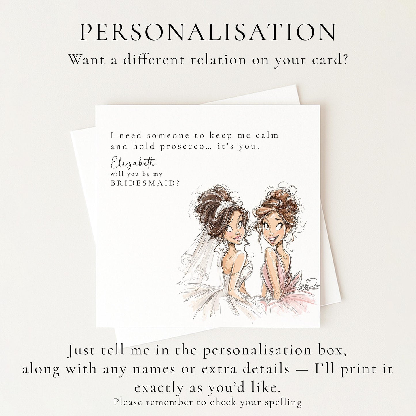 Bridesmaid Proposal Card | Humorous Wedding Keepsake Card With Custom Name & Hand-Drawn Design