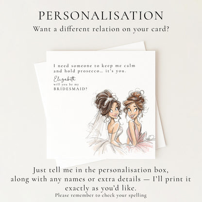 Bridesmaid Proposal Card | Humorous Wedding Keepsake Card With Custom Name & Hand-Drawn Design