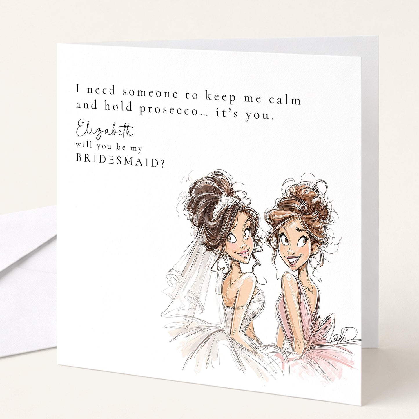 Bridesmaid Proposal Card | Humorous Wedding Keepsake Card With Custom Name & Hand-Drawn Design