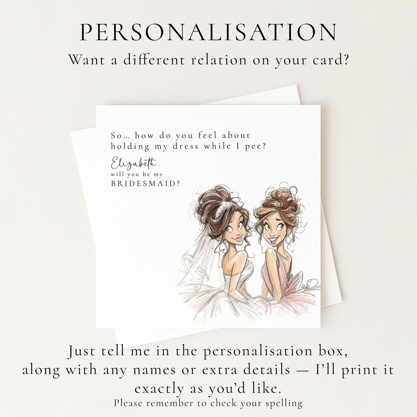 Bridesmaid Proposal Card – Personalised Brunette Bride Keepsake Wedding Card