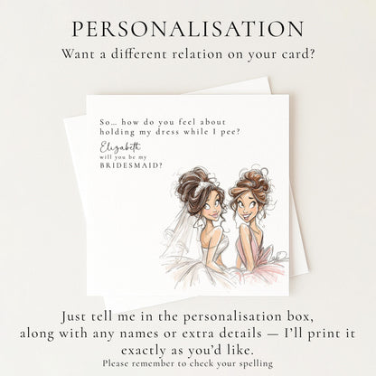 Bridesmaid Proposal Card – Personalised Brunette Bride Keepsake Wedding Card