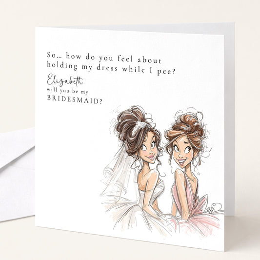 Bridesmaid Proposal Card – Personalised Brunette Bride Keepsake Wedding Card