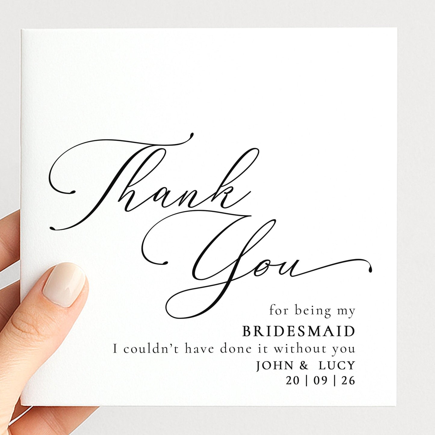 Bridesmaid Thank You Card – Personalised Matte Finish Wedding Keepsake