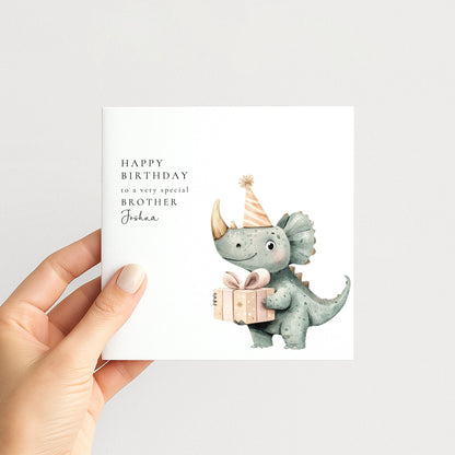 Brother Birthday Card - Personalised Dinosaur Birthday Card With Custom Name