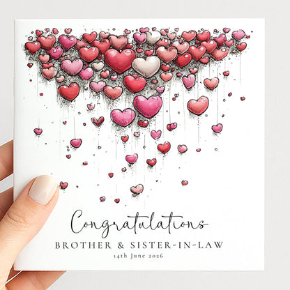 Brother Sister In Law Wedding Card - Personalised Elegant Keepsake With Hearts